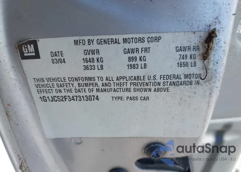 2004 Chevrolet Cavalier z USA, uszkodzony, nr VIN 1G1JC52F347313074